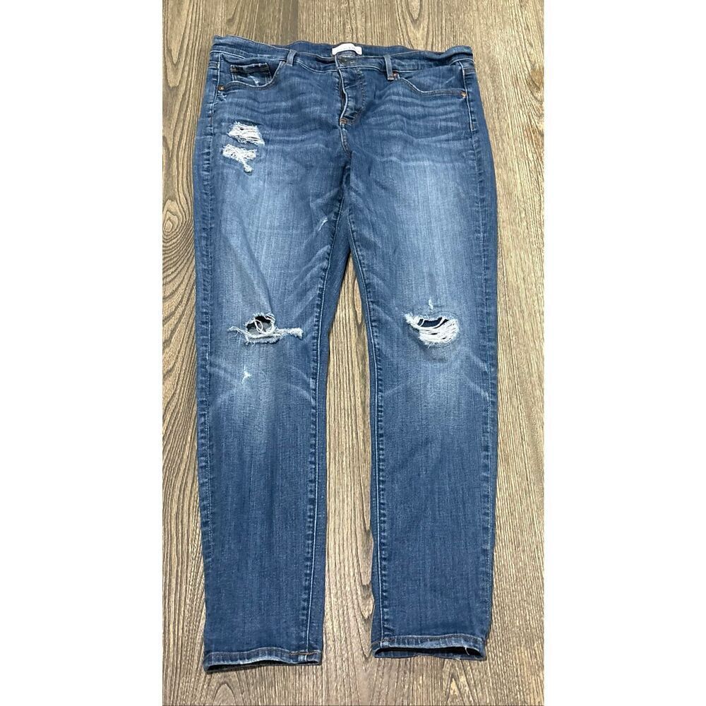 LOFT Modern Skinny Jeans Mid Rise Distressed Denim Medium Wash Blue Size 32/14
